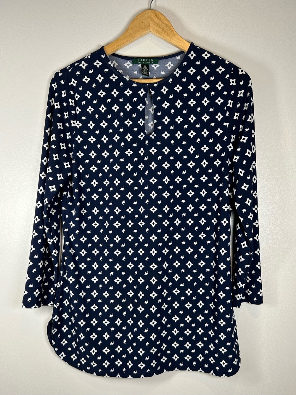 Ralph Lauren Navy and White Notch-Neck Tunic Blouse